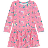 Danamade DEMILIA Girls Long-Sleeve Unicorn, Rainbow, and Floral Print Dress - Tender Pink