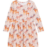 Danamade DCLARA Girls Long-Sleeves Unicorn and Lilac Butterfly Print Dress - Beige