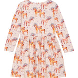 Danamade DCLARA Girls Long-Sleeves Unicorn and Lilac Butterfly Print Dress - Beige