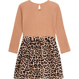 Danamade DJULIA Girls Leopard Print Skirt with Long-Sleeves Jumper Dress - Beige