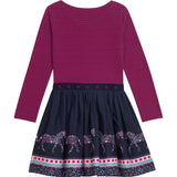 Danamade DNORA Girls Long-Sleeves Star Unicorn Dress – Berry and Navy Blue
