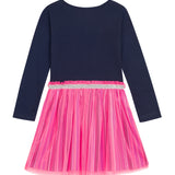 Danamade DOLIVIA Girls Long-Sleeves Love Neon Pink Tulle Dress - Navy Blue