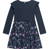 Danamade DMALEA Girls Long-Sleeves Butterfly Print Dress - Navy Blue