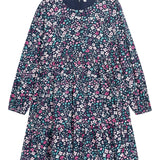 Danamade DLIVI Girls Long-Sleeves Cotton Velvet Floral Print Dress - Navy Blue