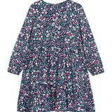 Danamade DLIVI Girls Long-Sleeves Cotton Velvet Floral Print Dress - Navy Blue