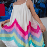 Danamade DUALDA Girls Spaghetti Straps Pleated Dress β Multicolor