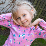 Danamade DEMILIA Girls Long-Sleeve Unicorn, Rainbow, and Floral Print Dress - Tender Pink