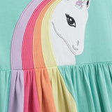 Danamade DNARA Girls Short Cap Sleeves Dress with Unicorn Rainbow Design - Turquoise