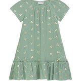 Danamade DIDABELLA Girls Short-Sleeves Peasant Dress with Golden Cherry Print β Mint