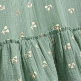 Danamade DIDABELLA Girls Short-Sleeves Peasant Dress with Golden Cherry Print β Mint