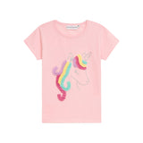 Danamade DTAMINKA Girls Short-Sleeve T-Shirt with Sparkling Sequined Unicorn β Rose
