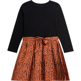 Danamade DLENI Girls Long-Sleeves Ribbed Black Top with Animal Print Skirt - Copper Brown
