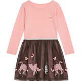 Danamade DHAILEY Girls Long-Sleeves Sequined Cat and Butterfly Tulle Dress - Dusty Rose