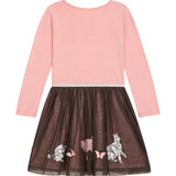 Danamade DHAILEY Girls Long-Sleeves Sequined Cat and Butterfly Tulle Dress - Dusty Rose