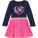 Danamade DOLIVIA Girls Long-Sleeves Love Neon Pink Tulle Dress - Navy Blue