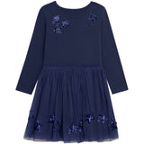 Danamade DLINA Girls Long Sleeves Dress with Star Sequins - Navy