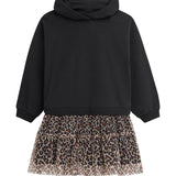 Danamade DDOR0 Girls Long-Sleeves Leopard Print Hoodie Dress - Black