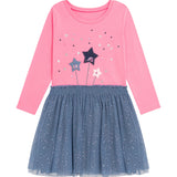 Danamade DRESI Girls Sparkly Star Tulle Long-Sleeves Dress – Pink & Blue