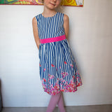 Danamade DTABEA Sleeveless Pinstripe Dress with Floral Accents - Royal Blue