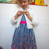 Danamade DTABEA Sleeveless Pinstripe Dress with Floral Accents - Royal Blue