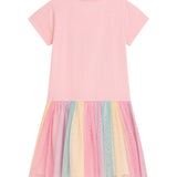 Danamade DMALVA Girls Short Sleeves Unicorn Design with Rainbow Tutu Dress - Rose