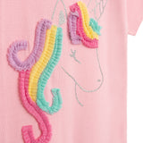 Danamade DMALVA Girls Short Sleeves Unicorn Design with Rainbow Tutu Dress - Rose