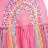 Danamade DKAELYN Girls Short Cap Sleeves Dress with Sequined Rainbow – Candy