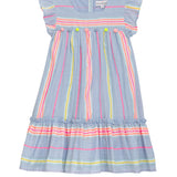 Danamade DZABA Kleid mit kurzen Rüschenärmeln und bunten Pompons - Blau