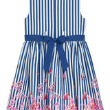 Danamade DTABEA Sleeveless Pinstripe Dress with Floral Accents - Royal Blue