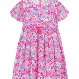 Danamade DJELENA Girls Short Petal Sleeves Floral Dress - Neon Pink