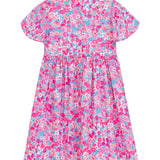 Danamade DJELENA Girls Short Petal Sleeves Floral Dress - Neon Pink
